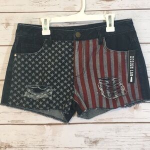 Design Lab Americana Jean Shorts Denim Distressed Blue Red White Flag Trendy NWT